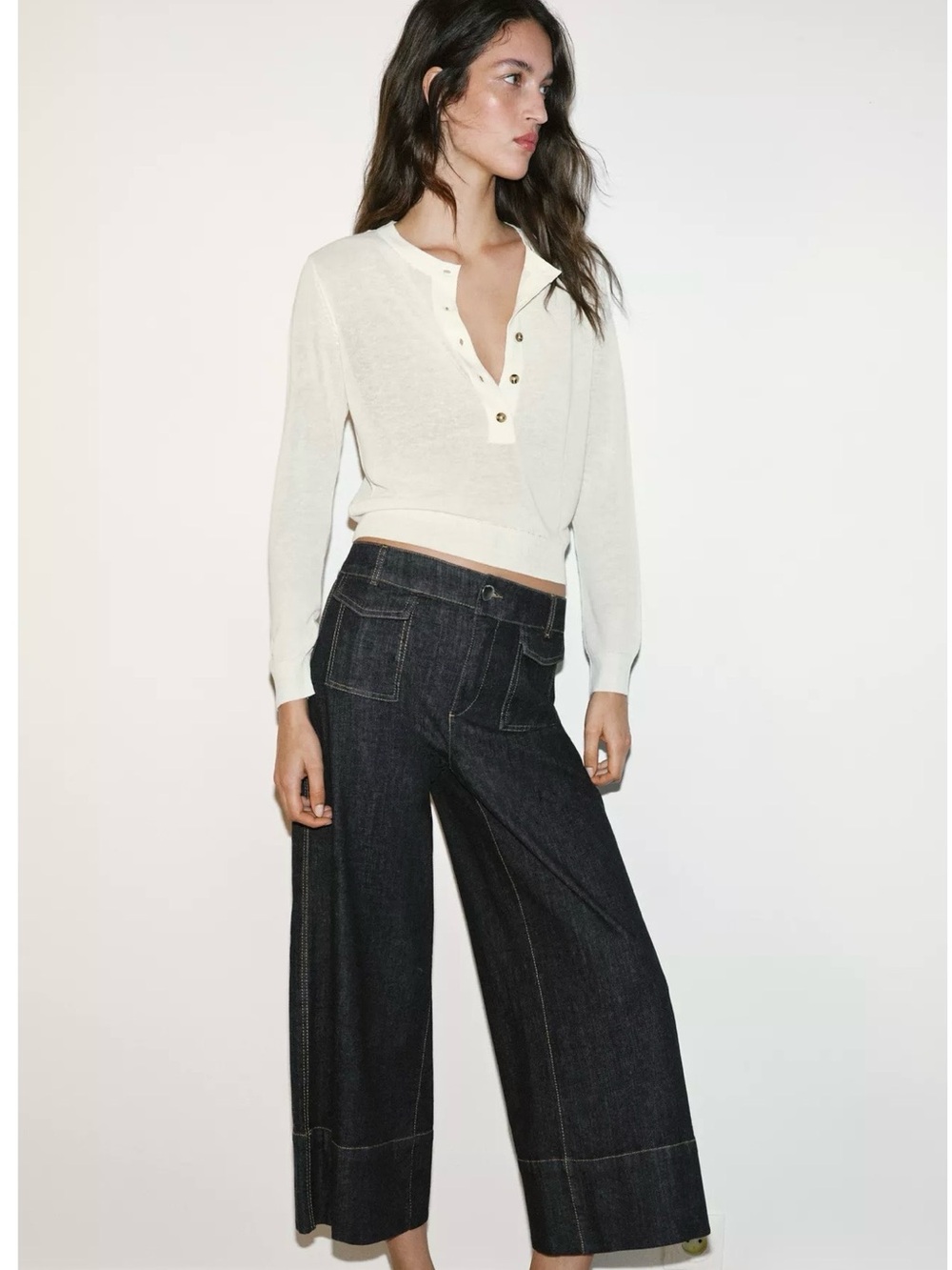 Zara Culotte Black Denim Pants Size Small.